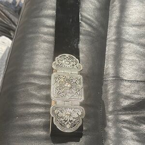 Black Belt with Ornate Silver Buckle